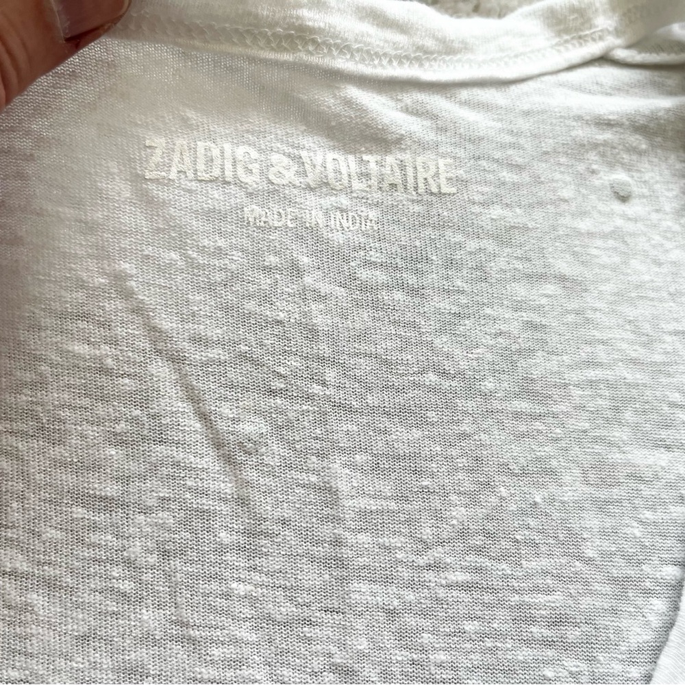 ZADIG & VOLTAIRE SEMI SHEER RHINESTONE EMBELLISHED V NECK T SHIRT ELEVATED - Picture 4 of 7